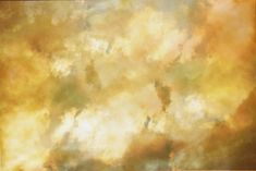 an abstract painting of clouds in yellow, orange and brown colors with a black border