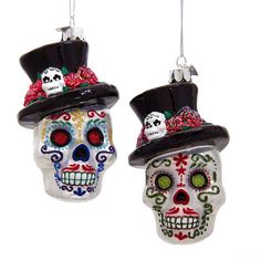 Noble Gems™ Glass Skeleton Head Ornaments, 2 Assorted Glass Skeleton, Black Bowler Hat, Head Ornaments, Old World Christmas Ornaments, Skeleton Head, Black Top Hat, Snowman Christmas Ornaments, Kurt Adler, Skull Decor