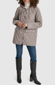 Diamond quilting adds sleek style to the essential puffer coat outfitted for the cold forecast with a drawcord-toggle hood. Front snap closure Drawcord-toggle hood Front snap-flap patch pockets Lined, with 100% polyester fill 83% polyester, 17% nylon Machine wash, tumble dry Made in Vietnam Quilted Parka For Cold Weather, Fall Quilted Jacket With Adjustable Hood For Cold Weather, Solid Color Hooded Quilted Jacket, Quilted Long Sleeve Jacket With Drawstring Hood For Fall, Quilted Jacket With Drawstring Hood For Fall, Hooded Quilted Jacket, Puffer Coat Outfit, Kids Uggs, Sleek Style