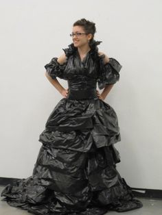 We could do something like Duct tape did for proms with garbage bags promoting people to make clothing out of them Garbage Bag Dress, Punk Prom Dress, Alternative Prom Dress, Trash Bag Dress, Recycled Gown, Black Tulle Dress, Silver Cocktail Dress, Recycled Dress, Steampunk Dress