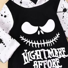 Nightmare Before Nap Time :) Material: CottonSeason: Autumn & Spring Gender: UnisexSize: Fits true to size, take your normal size Black Long Sleeve Halloween Onesie, Long Sleeve Onesie For Halloween Costume Party, Long Sleeve Cotton Onesie For Halloween, Halloween Long Sleeve Onesie For Costume Party, Halloween Costume Party Long Sleeve Onesie, Black Cotton Halloween Onesie, White Onesie Halloween Costume, Hooded Onesie For Halloween Costume Party, Themed Long Sleeve Halloween Costume