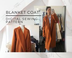 Winter Collection: Blanket Coat Digital PDF Sewing Pattern Sizes S/M - L/XL // US 0 - 18 // UK 4 - 22 // EU 32 - 50  Oversized blanket coat with dropped sleeves, *optional patch pocket patterns and meant to be wrapped around your body like a blanket! Medium/ heavy weight fabrics are reccomended to keep you warm ex. wool or tweed. With this pattern, knowledge in how to sew a clean finished collar is needed, though that is the trickest part for those who like a challenge.  In photos:  Model wearing Size S/M. Fabric: Biella Brushed Wool Coating, 30% Wool 70% Polyester, 12.68 Oz / 430 GSM Medium weight. 3.5 yards ** Please note** ** This is a digital product, nothing will be shipped to you ** Files are available for download immediately after purchase ** These files are written only in English Pattern Blanket, Patterned Bedding, Blanket Coat, Oversized Blanket, Long Winter Coats, Langer Mantel, Coat Winter, Pocket Pattern, Camel Coat