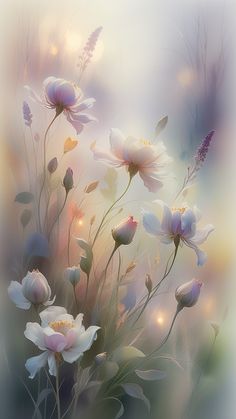 an artistic painting of flowers in the sunlight