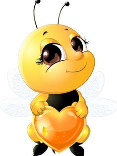 a cute little bee holding a heart