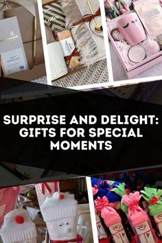 surprise and delight gifts for special moms are on display in this collage with the words surprise and delight gifts for special moms