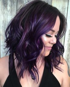 Dark Purple Hair Color, Exotic Hair, Dark Purple Hair, Violet Hair, Hair Color Purple, Haircut And Color, Hair Color And Cut, Halloween Hair, Black And Purple