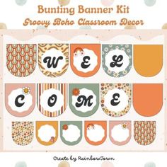 the bunting banner kit for crafting is shown in orange, green and white