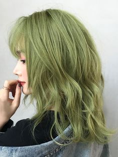 Matcha Green Hair, Green Hair Streaks, Pastel Green Hair, Green Hair Dye, Hair Streaks, Pretty Hair Color, Matcha Green, Dye My Hair, Hair Dye Colors