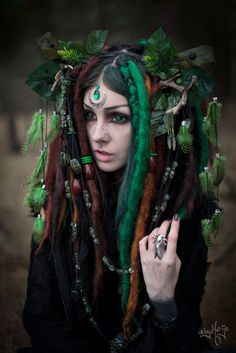 Cicada Ring, Dread Locks, Synthetic Dreads, Beautiful Forest, Beltane, Witch Aesthetic, Costume Makeup, Green Hair