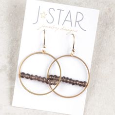 Linear Gemstone Circle Earrings – jstarjewelrydesigns Framed Jewelry, Brass Circle, J Star, Handmade Jewelry Diy, Wire Crafts, Beading Wire, Diy Schmuck, Circle Earrings, Faceted Gemstones