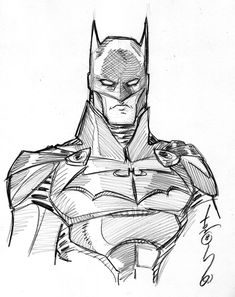 a drawing of the batman in black and white