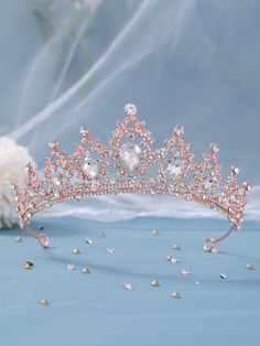 Oro rosa Real Collar  Vidrio  Tiaras Embellished Rose Gold Quinceanera, Quinceanera Crown, Crystal Crown Tiaras, Pink Quince, Crown Aesthetic, Hair Accessories Tiara, Bridal Headwear, Pink Crown, Beautiful Tiaras