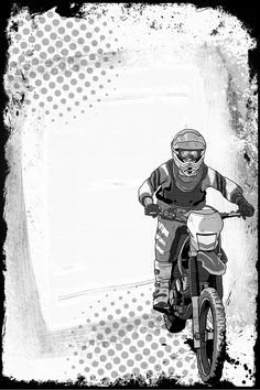 a black and white drawing of a person on a dirt bike