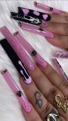 Horror Nails, Holloween Nails, Milky Nails, Halloween Acrylic Nails, Punk Nails, Dope Nail Designs, Long Acrylic Nails Coffin