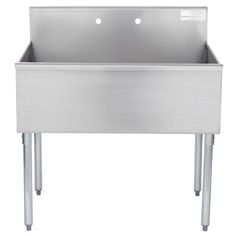 a stainless steel sink with two legs