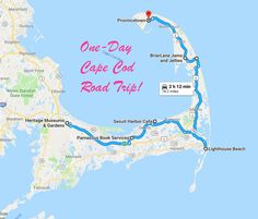 a map with the words one - day cape god road trip on it's side