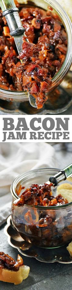 bacon jam recipe in a glass bowl with spoon