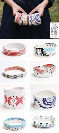 several different types of bracelets with designs on them