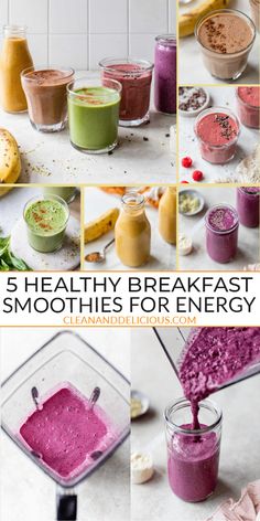 Start your day right with these 5 energizing breakfast smoothies! Each recipe is packed with protein, vitamins, and minerals to keep you full and focused until lunch. Perfect for supporting weight loss and health goals, these smoothies make a nutritious addition to your morning routine. Make these Super Healthy Morning Breakfast Smoothies today! #HealthyBreakfast #SmoothieRecipes #WeightLoss #MorningBoost | @danispies Healthy Energy Smoothie Recipes, Morning Smoothie Recipes Healthy, Healthy Energy Smoothies, Smoothies For Energy, Morning Protein Smoothie, Breakfast Smoothie Healthy, Healthy Morning Breakfast, Morning Breakfast Smoothie, Super Healthy Breakfast