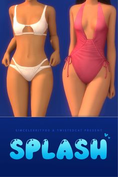 two women in swimsuits standing next to each other with the caption splash