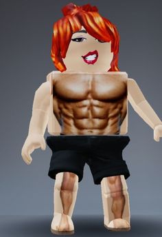 a lego man with red hair and no shirt standing in front of a gray background