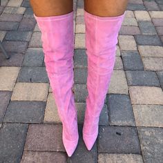 These Beautiful Pink Thigh High Boots Have Been Gently Worn But Are Still In Great Condition. There�’s A Couple Tiny Dark Spots On Them But Not Noticeable. These Are A Size 37 Or Us Size 7. They Would Best Fit A 6.5 Or 7 Because You Can Wear Them With Socks Or Over Jeans. 10 Cm Heel Tall Pink Boots, Thigh High Pink Boots, Pink Thigh High Boots, Pink Knee High Boots, Velvet Thigh High Boots, High Heels Sneakers, High Boots Outfit, 1st Love, Hot Boots