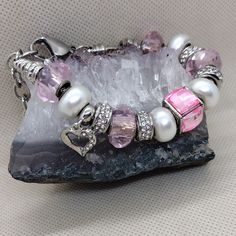 6.5"+2"Ext Chain Silver Tone Beaded Snake Chain Bracelet, Light Pink Faceted Charms, Faux Pearls, Rhinestone Spacers, Heart With Rhinestones Charm; Bright Pink Square Crystal Center Charm, Lobster Claw Clasp. Husband Purchased During Norwegian Cruise As "Auntie" Gifts. Never Worn. New No Tag Elegant Pink Metal Crystal Bracelet, Silver Crystal Bracelet With Colorful Beads For Parties, Silver Beaded Chain Charm Bracelet Gift, Silver Bracelets With Polished Beads For Party, Elegant Beaded Metal Charm Bracelet, Elegant Charm Bracelet With Colorful Beads, Elegant Silver Charm Bracelet With Heart Beads, Elegant Crystal Bracelet With Colorful Beads, Silver Charm Bracelet With Large Beads As A Gift