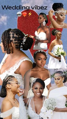 a collage of different women in wedding gowns and tiaras, with the words wedding vibez on them