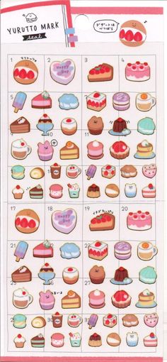 a poster with different types of cakes and pastries on it's back side