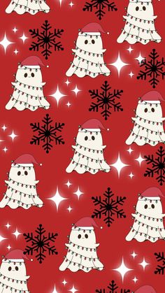 a red background with snowmen and christmas lights