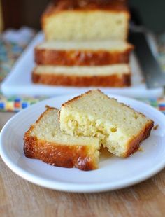 slices of pound cake sitting on top of a white plate