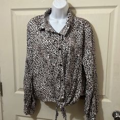 Cheetah Print Long Sleeve Button Up Blouse With Collar , Size 3x , Tye On The Bottom , Great For Any Occasion Brand New With Tags ,, Leopard Print Long Sleeve Top With Buttons, Long Sleeve Leopard Print Top With Buttons, Leopard Print Button-up Top, Leopard Print Button-up Top With Buttons, Fall Leopard Print Tops With Buttons, Blouse With Collar, Pink Sleeveless Blouse, Blush Dresses, Leopard Print Top