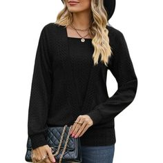 SHIBEVER Womens Pullover Tops Fall Trendy Puff Sleeve Casual Knit Square Neck Soft Cute Tunic Blouses Shirts. This long sleeve shirt fabric is super soft, stretchy and lightweight for a soft, pleasing fall and spring top.Which Will Totally Highlight Your Perfect Figure,Bring You a Comfy Wearing Experience and Fashion Look. Fashion Clothing Match This fall tops for women use skin-friendly soft fabric comfortable to wear. Womens tops is classic and chic to daily wear, tops to hide belly for women, Black Long Sleeved Shirt, Women Fall Tops, Square Neck Blouse, Ladies Tops Blouses, Crewneck Sweatshirt Women, Fall Tops, Fall Leggings, Loose Fit Shirts, Casual Tunics