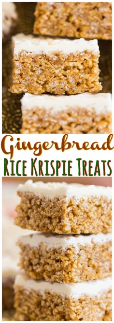 gingerbread rice krispy treats stacked on top of each other with the title above it