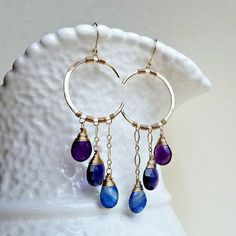 Gemstone Crescent Moon Earrings Peacock Chandelier Gemstone Crescent Moon Earrings, Diy Crystals, Mom Jewelry, Handmade Wire Jewelry, Moon Earrings, Wire Earrings, Nature Jewelry, Beads And Wire, Resin Jewelry