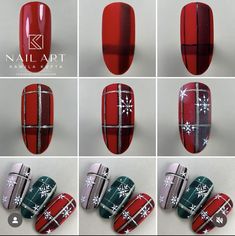 Step By Step Christmas Nails, Christmas Nail Step By Step, Grinch Nails Step By Step, Winter Sweater Nail Designs, Plaid Nails Step By Step, Christmas Nail Art Tutorial Step By Step, Step By Step Nail Art Christmas, How To Do Plaid Nails Art Tutorials, Xmas Nail Designs