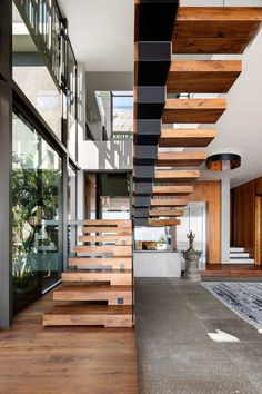 the stairs are made out of wood and metal