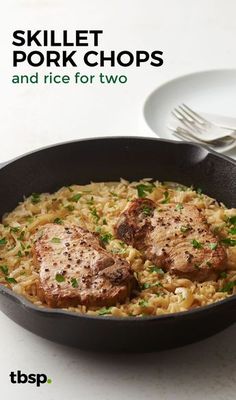 skillet pork chops and rice for two