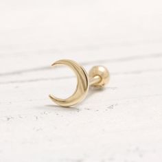 14K 18K Crescent Solid Gold Cartilage, Conch, Helix, Tragus, Lobe Ear Piercing Earring-18g/ 1pcs Minimalist Gold Crescent Cartilage Earrings, Minimalist Gold Cartilage Earrings With Moon Charm, Gold Minimalist Cartilage Earrings With Moon Charm, Dainty Gold Crescent Cartilage Earrings, Yellow Gold Brass Cartilage Earrings, Adjustable Gold Cartilage Earrings For Wedding, Moon Shaped Internally Threaded Jewelry As Gift, Gold Crescent Cartilage Earrings, Internally Threaded Crescent Jewelry As Gift