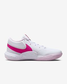 Pink Breathable Synthetic Basketball Shoes, Low-top Sneakers With Cushioned Footbed For Pickleball, White Low-top Running Shoes For Pickleball, Nike White Running Shoes For Tennis, Nike Sporty Sneakers For Pickleball, White Nike Running Shoes For Tennis, White Sneakers With Boost Midsole For Pickleball, High-top Fade-resistant Pink Basketball Shoes, Pink High-top Fade-resistant Basketball Shoes