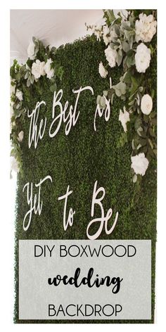 the best is yet to be diy boxwood wedding backdrop with white flowers and greenery