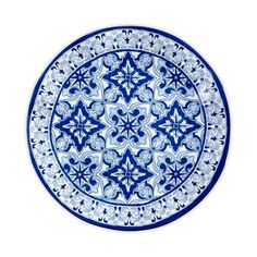 a blue and white plate sitting on top of a table