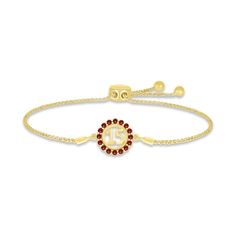 Make her January birthday even more memorable with this celebratory Quinceañera bolo bracelet. Crafted in 10K yellow gold, the number 15 shines within a halo of rich round garnets. The wheat chain measures 9.5 inches and secures with an adjustable bolo clasp. Adjustable Yellow Gold Jewelry With Hallmarks, Adjustable Fine Jewelry Name Bracelet For Anniversary, Adjustable Jewelry For Valentine's Day Celebration, Adjustable Fine Jewelry For Birthday, Adjustable Fine Jewelry For Birthdays, Adjustable Gold Jubilee Bracelet For Anniversary, Adjustable Jubilee Gold Bracelet For Anniversary, Round Jubilee Bracelet For Birthday, Jubilee Bracelet Jewelry For Birthday