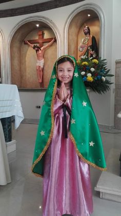 Our Lady Of Guadalupe Costume, All Saints Day Costumes, Virgin Mary Costume, Mary Costume, Catholic Holidays, Lady Guadalupe, Mary Dress