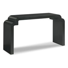 a black table with an arch design on the top and bottom, against a white background