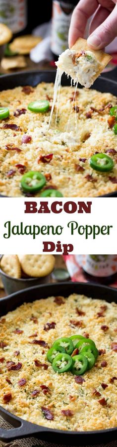 bacon jalapeno pop dip in a cast iron skillet