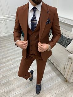 Men Suits Tile 3 Piece Slim Fit One Button Wedding Groom Party Wear Coat Pant, Plus Size Tile Suit, Men Tile Suit, Tile Slim Fit Suit by GentWithShop on Etsy Brown Groomsmen, Brown Suits For Men, Men's Tuxedo Wedding, Peak Lapel Suit, Prom Men, Mens 3 Piece Suits, Suit Man, Amazing Houses, Pants Gift