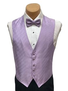 Lilac Purple Tuxedo Vest & Tie This is a handsome tuxedo vest with a choice of tie from our rental stock.  It features a five button front and is adjustable in the rear with a band above the waist. The back of this vest is solid white.  Your choice of matching tie is pre-tied and adjustable.  Purchase is for the vest and tie only.  Please visit my eBay store if you are interested in additional formal wear items. Purple Prom Suits For Men, Light Purple Tuxedo, Purple Prom Suit, Purple Groomsmen, Purple Tuxedo, Mens Dress Vests, Wedding Guest Outfit Inspiration, Vest Outfits Men, White Wedding Suit