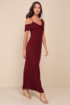 A sensational pair of heels and the Lulus Exemplary Impression Burgundy Asymmetrical Cowl Maxi Dress will ensure you are the best-dressed guest! Airy woven chiffon shapes this stunning dress that features adjustable spaghetti straps, one of which carries into a draping cowl neckline and an off-the-shoulder strap, creating a unique asymmetrical design. The figure-flattering, slip-style silhouette continues down to a sweeping maxi hem. Fabric: Fabric has no stretch. Lined. Shell:100% Polyester. Lining: 100% Polyester. Hand Wash Cold. Do Not Bleach. Line Dry. Iron Low Heat. Imported. Lulus | Exemplary Impression Burgundy Asymmetrical Cowl Maxi Dress | Size X-Small | 100% Polyester. Chic Evening Maxi Dress With Asymmetrical Neckline, Asymmetrical Evening Maxi Dress, Chic Maxi Dress With Asymmetrical Neckline For Evening, Asymmetrical Maxi Dress For Evening, Chic Asymmetrical Evening Maxi Dress, Dressy Fitted Maxi Dress With Asymmetrical Neckline, Flirty Evening Dress With Asymmetrical Neckline, Flirty Formal Dress With Asymmetrical Neckline, Formal Flirty Dress With Asymmetrical Neckline