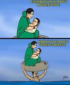 two people sitting on top of each other with the caption, everybody talks about mothers love nobody talks about father's sachiicee